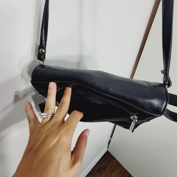 Visione Vintage Black Genuine Leather Adjustable Removable Strap Crossbody Bag - Picture 11 of 16